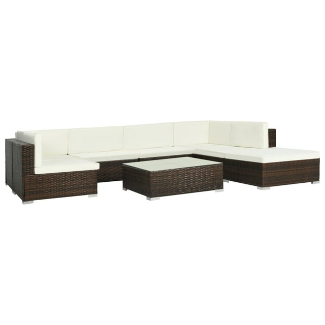 vidaXL Ensemble de Salon de Jardin 8 Pcs avec Coussins en Rotin Poly Brun