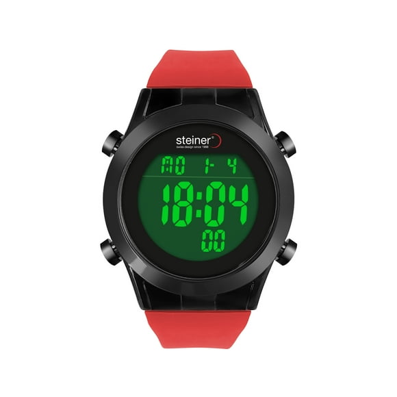 Reloj Deportivo Para Hombre Digital Steiner 45 mm Alarma Y Cronometro Rojo
