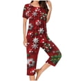 thumbnail image 2 of Tnhcen Women's 2-Piece Christmas Snowflake Print Pajamas Set Short Sleeve Round Neck Capri Pants with Pockets Soft Festive Nightwear S-3XL, 2 of 7