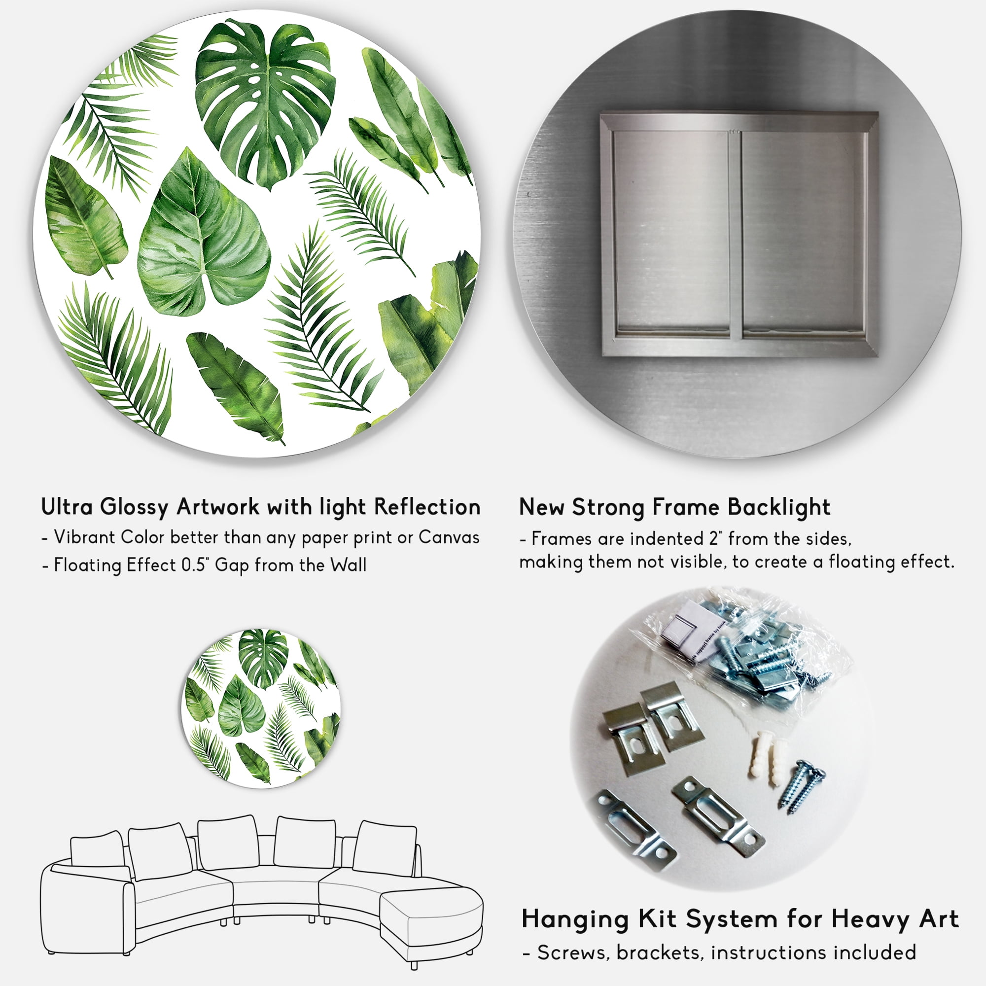 Designart 'Close Up Of Tropical Leaf Of Monstera V' Farmhouse Circle Metal Wall Art 23x23 - Disc of 23