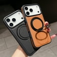 thumbnail image 6 of Magnetic Case for iPhone 17 Pro Max, Wireless Charging, Rotatable Ring Holder Stand Military Grade Shockproof Protection Classic PU Leather Phone Cover for iPhone 17 Pro Max, Orange, 6 of 11