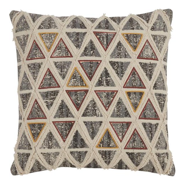 SARO 436.M18S 18 in. Square Embroidered Throw Pillow with Triangle Design & Down Filling - Multi Color