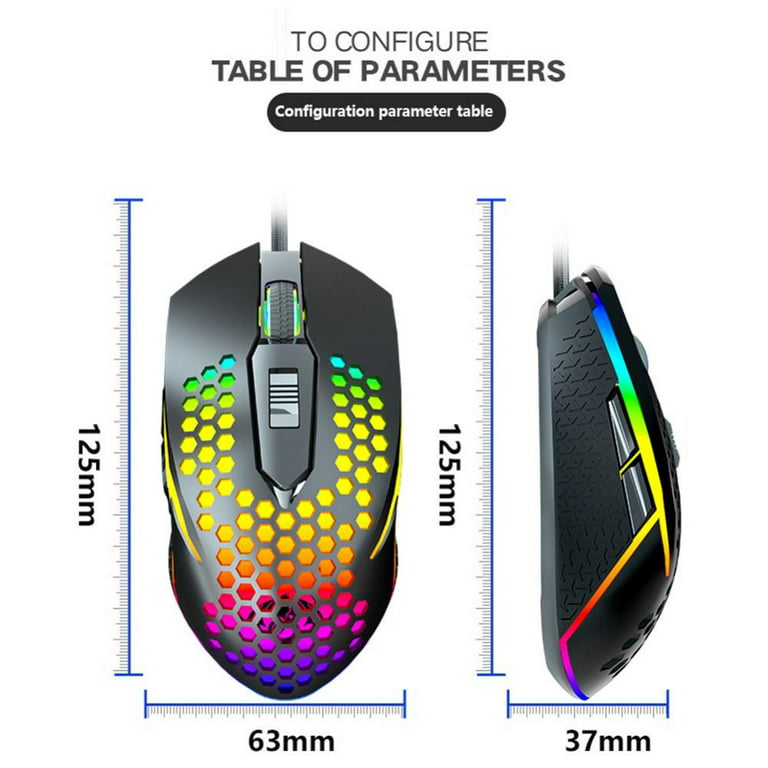 Lightweight Gaming Mouse, Honeycomb Design Wired Portable Mouse with RGB  Backlight USB Port 7200DPI Computer Mouse for Windows Mac Laptop PC 