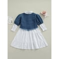 thumbnail image 4 of Qiylii Girl’s Outfit Solid Color Long Sleeve Shirt Dress+Denim Cropped Coat Set, 4 of 8