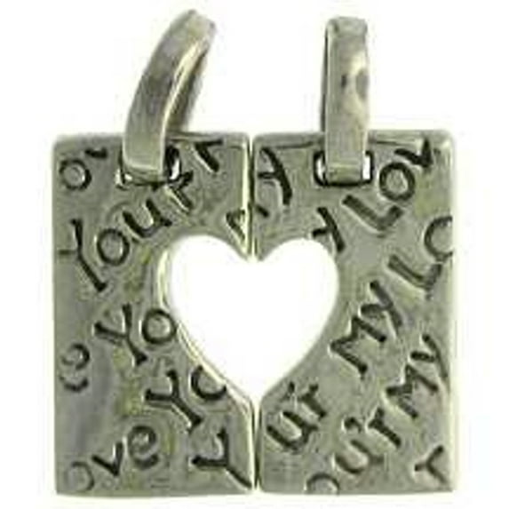Sterling Silver 16" .8mm Box Chain Square YOUR MY LOVE Puzzle Pieces Heart Pendant Necklace