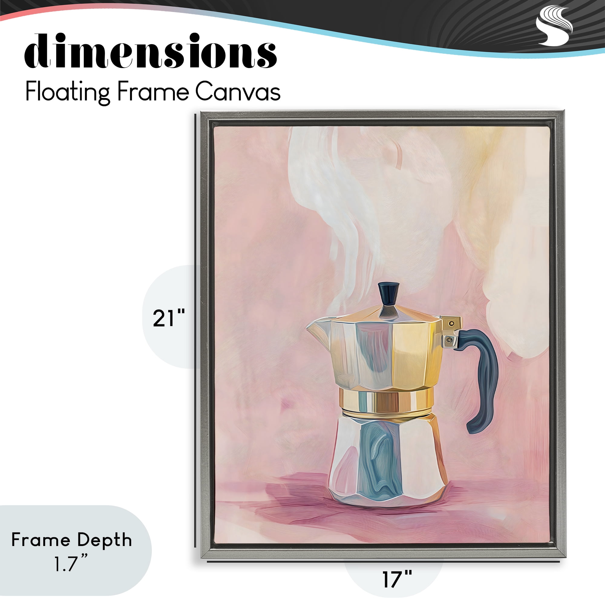 Stupell Industries Vintage Coffee Maker on Pink Gray Framed Floater Canvas Wall Art, design by The Prints Vibe