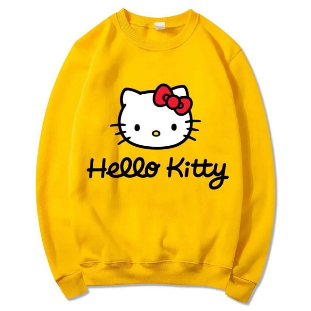 Hello Kitty Pull Femme Dessin Animé Printemps Automne Homme Col Rond Chandail à Capuchon Vêtements 2024 Nouveau Mode Couple Chandail en Molleton Hauts