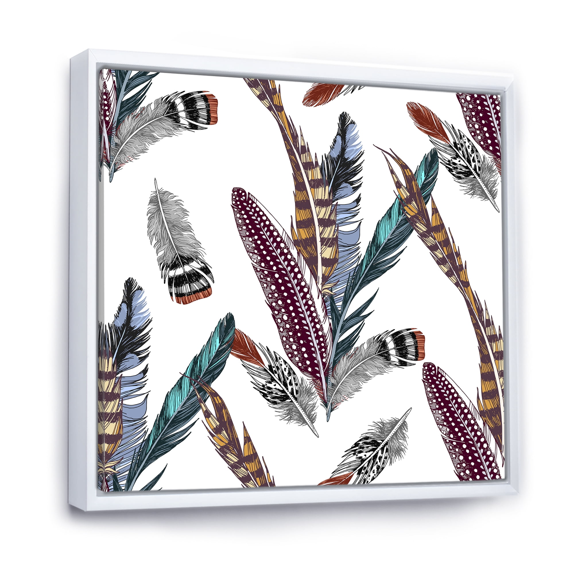 Colourful Boho Art Feather Set V 36 in x 36 in Framed Painting Canvas Art Print, by Designart