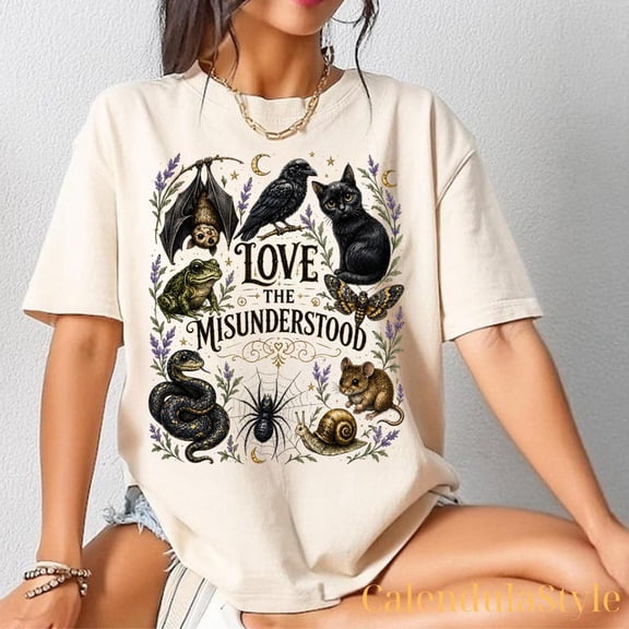 Love The Misunderstood Animals T-Shirt, Whimsigoth Witchy Dark Tee, Gothic Nature Animals Shirt, Bat Raven Cat Snake Frog Moth Tee