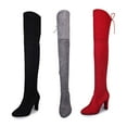 thumbnail image 5 of huanledash Autumn Winter Women Plus Size Round Toe Frosted Bow High Heel Over Knee Boots, 5 of 8