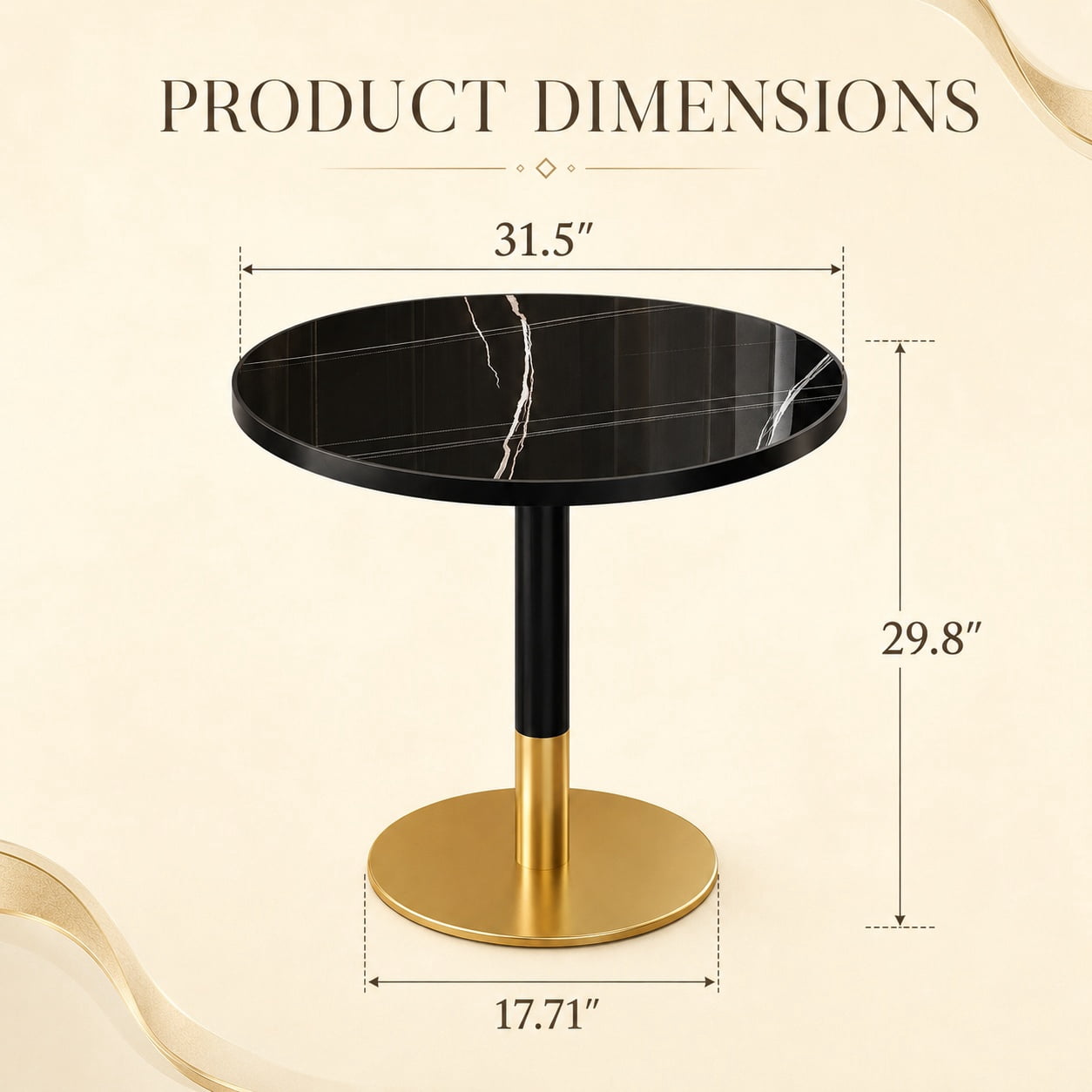 Aukfa 31.5" Round Sintered Stone Dining Table for 2-4, Kitchen Table Tulip Table with Gold Pedestal Base for Bistro Small Apartment,Nero Black