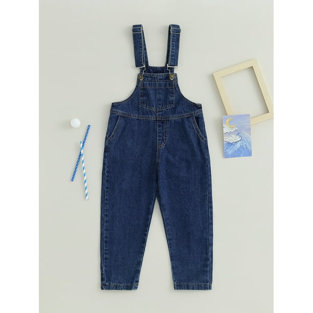 Boiiwant Toddler Girls Denim Overall Pants Sleeveless Suspender Pants Solid  Color Jumpsuit Bib Long Jeans with Pockets Infant Fall Casual Clothes 
