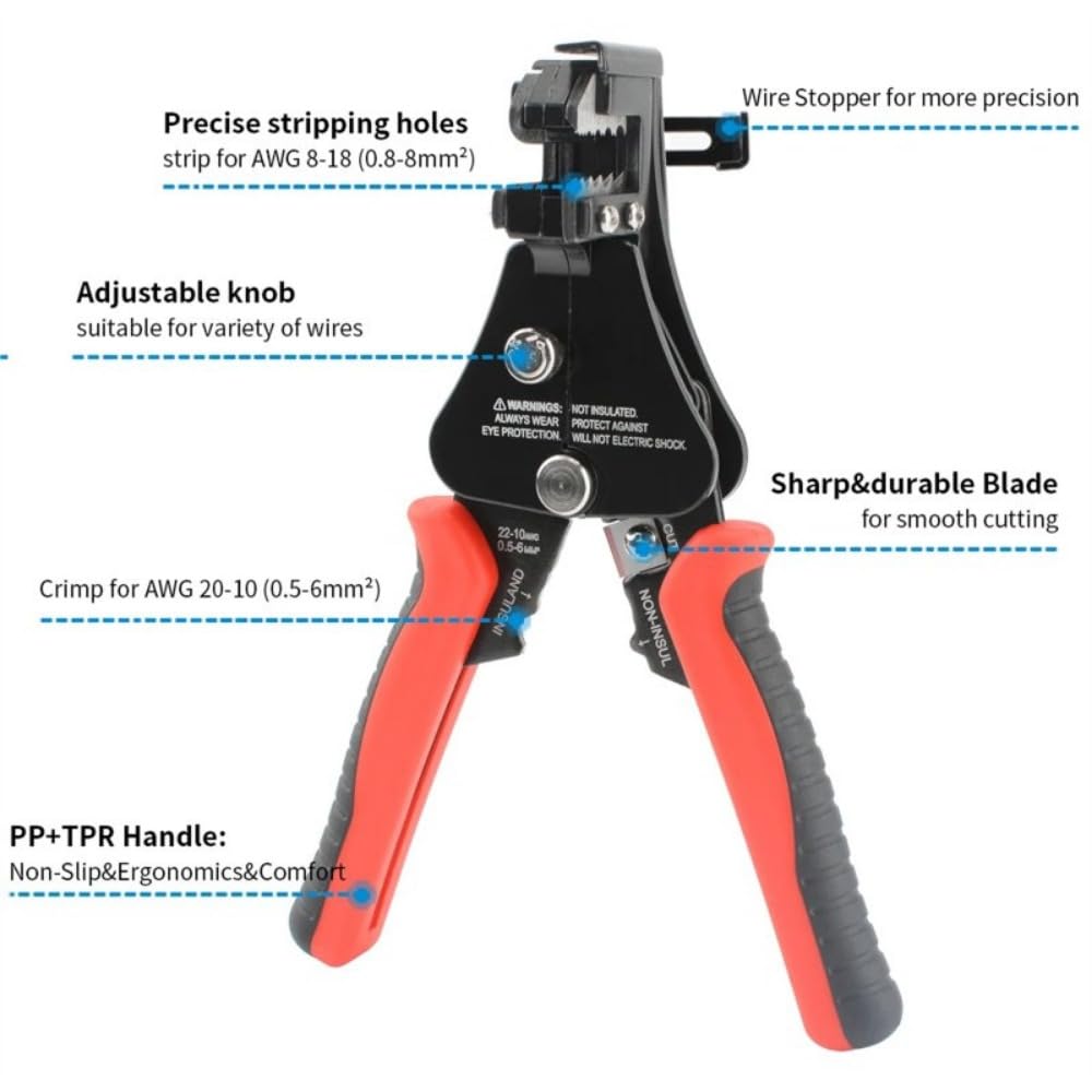 Crimping Pliers Wire Stripper Tool With Non-slip Ergonomic Curved Handle Insulation High Strength Zinc Alloy Head Corrosion-resistant Cable Crimping Pliers Multifunctional