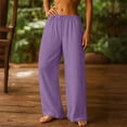 thumbnail image 4 of longantii Linen Pants Women Wide Leg Drawstring Palazzo Lounge Pant Elastic Waist Boho Beach Vacation Summer Travel Trousers Purple L, 4 of 5