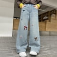 thumbnail image 2 of Girl's Wide Leg Jeans with Pockets Girls Jeans Size 6 Black Cute Pattern Elastic Waist Casual Baggy Denim Pants Streetwear Size 5-6 Years 2_Light Blue, 2 of 8