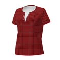 thumbnail image 3 of Wukai Red Black Houndstooth Casual V-Neck Graphic Tees for Women: Lightweight and Breathable Summer Tops with Stylish Design-Large, 3 of 8