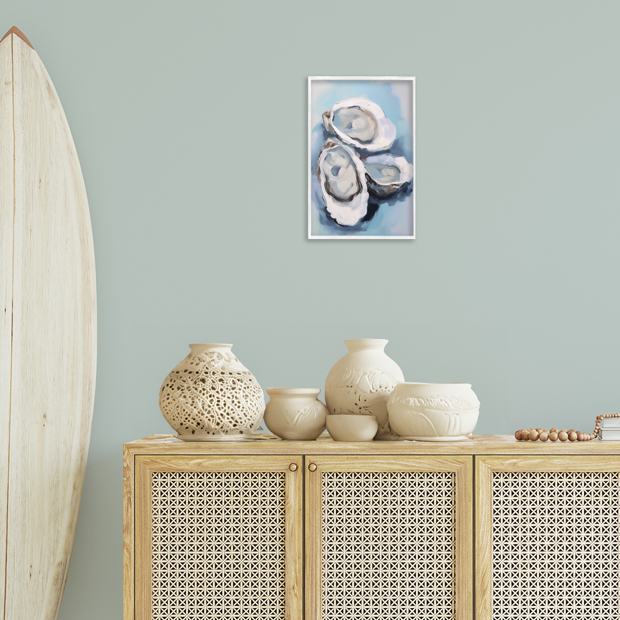 Stupell Industries Three Oyster Seashells Animals & Insects Painting White Framed Art Print Wall Art, 12 x 18