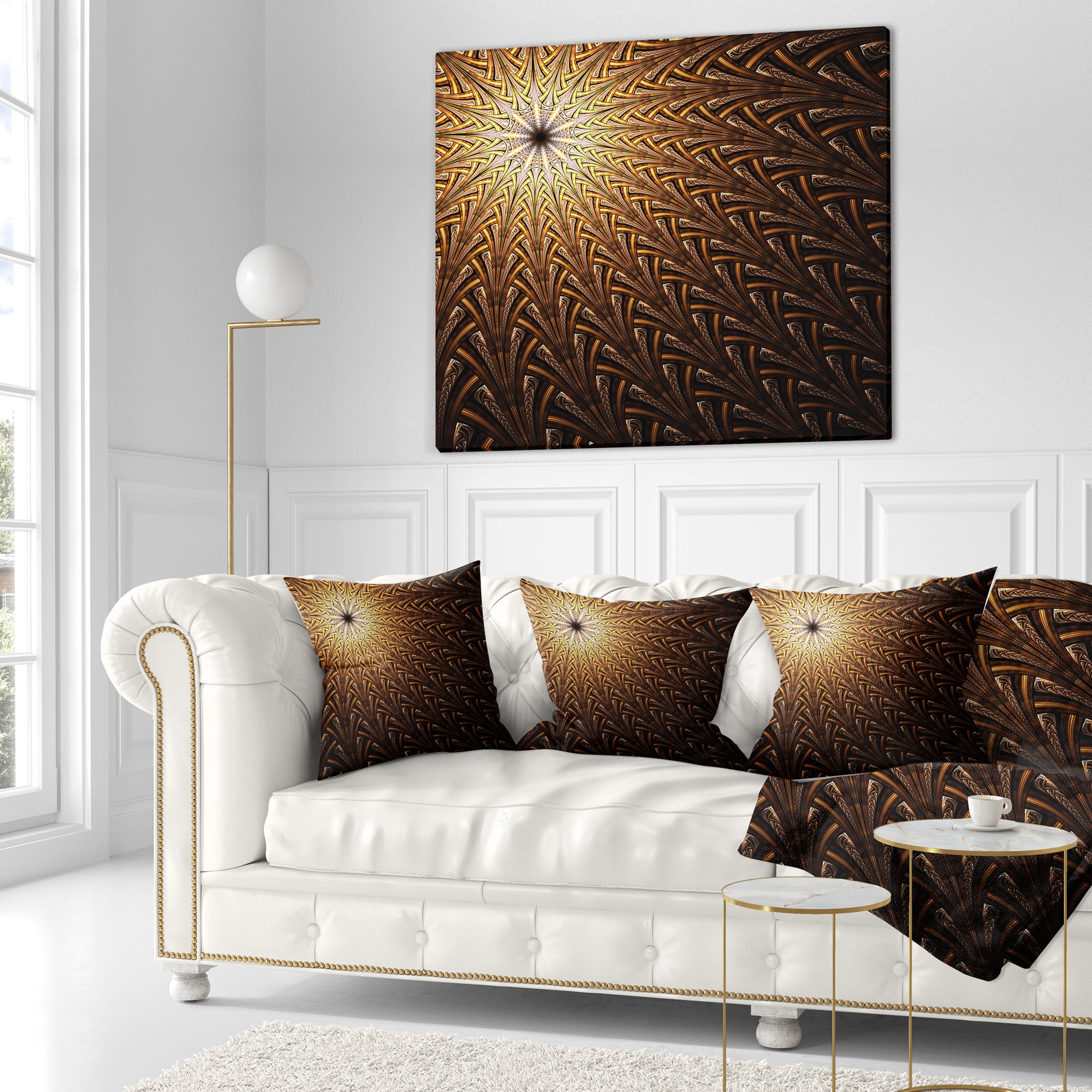 Designart Dark Orange Fractal Flower Pattern - Abstract Throw Pillow - 18x18