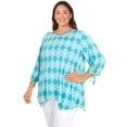 thumbnail image 3 of Larky Lark Womens Plus-Size Lattice Pattern Print Knit Tie Sleeve Top, 3 of 5