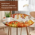 thumbnail image 3 of Round Tablecloth Pumpkins Fall Thanksgiving Elastic Edge Fitted Orange Leaves Farmhouse Plastic Table Cover,Waterproof Oil Proof for Dinner,Outdoor, Picnic, 36" - 44"&nbsp; DIA Tables, 3 of 6