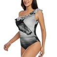 thumbnail image 3 of Yiaed Running Horse Print Women One Piece Swimsuits Tummy Control One Shoulder Bathing Suits Pattern Ruffle Swimwear-Medium, 3 of 8