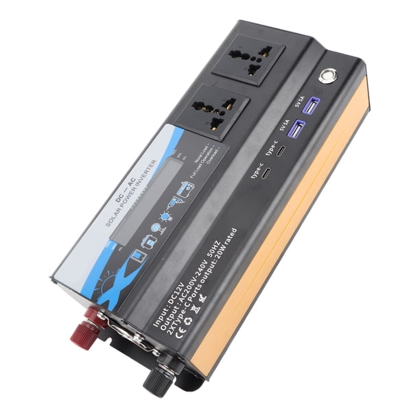6000W Pico Inversor De Coche Modificación Convertidor De Potencia De Carga De Onda Sinusoidal 2 USB 2 Tipo C Con Luz LED Colorida