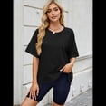 thumbnail image 4 of Camisetas de Gran Tamaño para Mujer, Cuello Redondo, Corta, Blusas Casuales de Verano, Blusas Holgadas de Corte Alto Negro L, 4 of 10