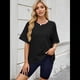 thumbnail image 4 of Camisetas de Gran Tamaño para Mujer, Cuello Redondo, Corta, Blusas Casuales de Verano, Blusas Holgadas de Corte Alto Negro L, 4 of 10