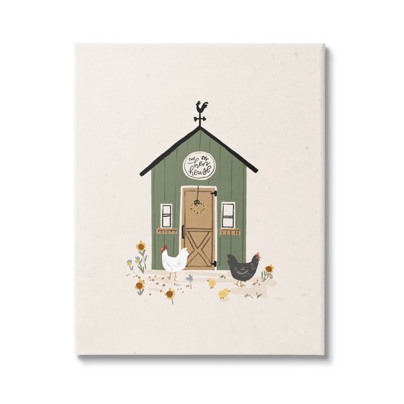 Green Hen House Chicken Farm Animals & Insects Graphic Art Gallery Wrapped Canvas Print Wall Art