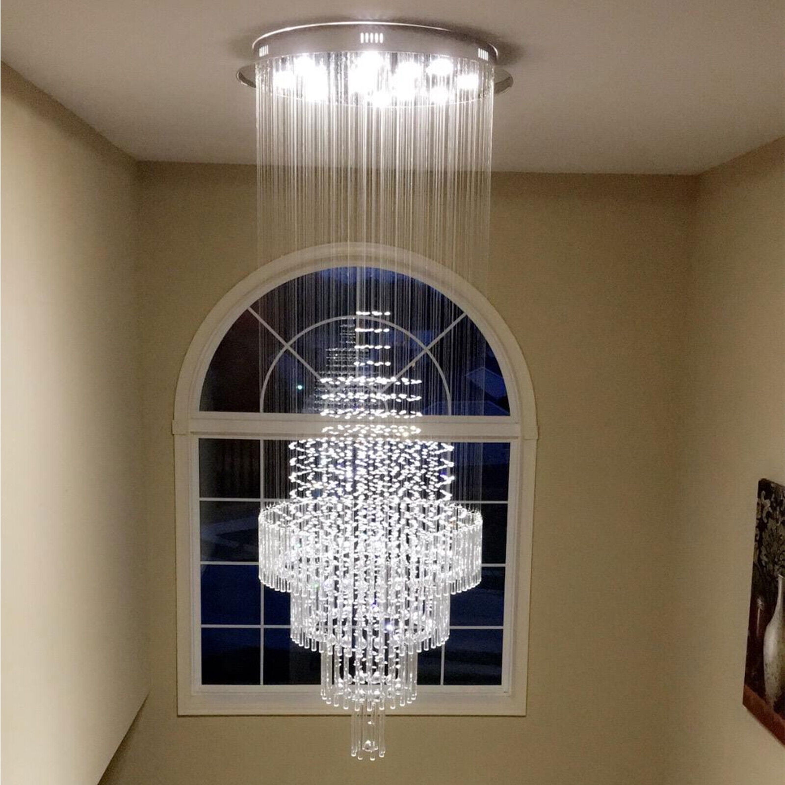 Modern Large Luxury Crystal Chandelier Lighting 18-Lights Raindrop Ceiling Light Luxury Chandelier Light Rain Drop Crystal Pendant Fixture Foyer Flush Mount Lamp