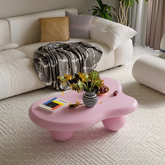 Oufan 47" Cloud Coffee Table, Wood Irregular Coffee Table with 3 Ball Legs, Accent Center Table, Decorative Furniture for Living Room, Small Spaces