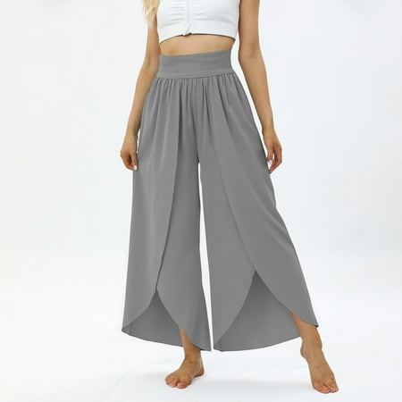 

Gray Alrise Wide Leg Pants for Women Elastic Waist Solid Color Casual Pajama Trousers Small