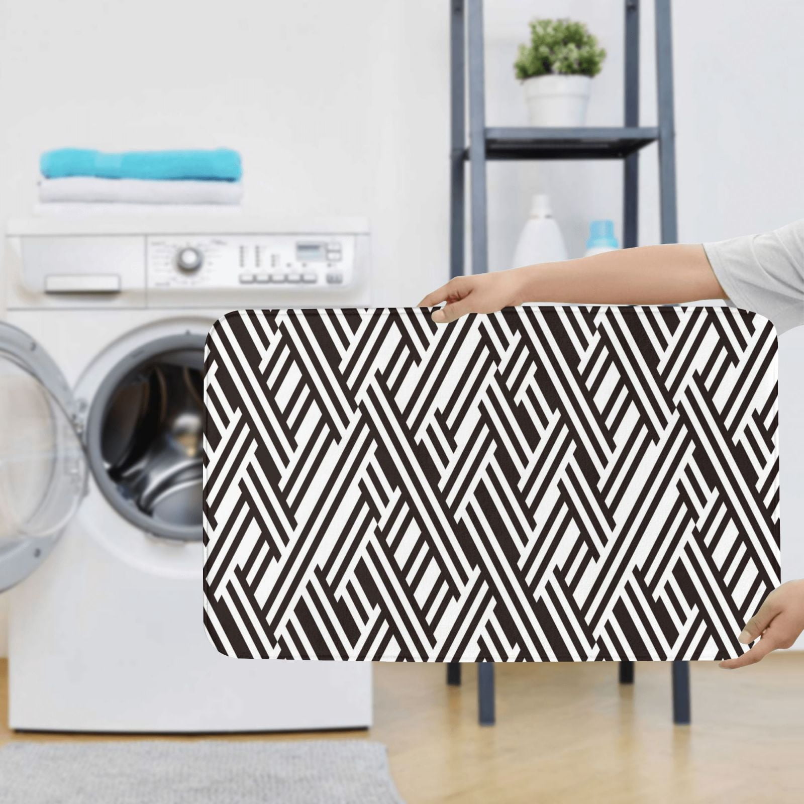 Bathroom Rugs Sets 3 Piece - black white stripes Absorbent Non Slip Bath Mats, U-Shape Toilet Lid Cover, Contour Mat, Soft Washable Shower Mats Bath Rug Mat for Bathroom Tub Toilet