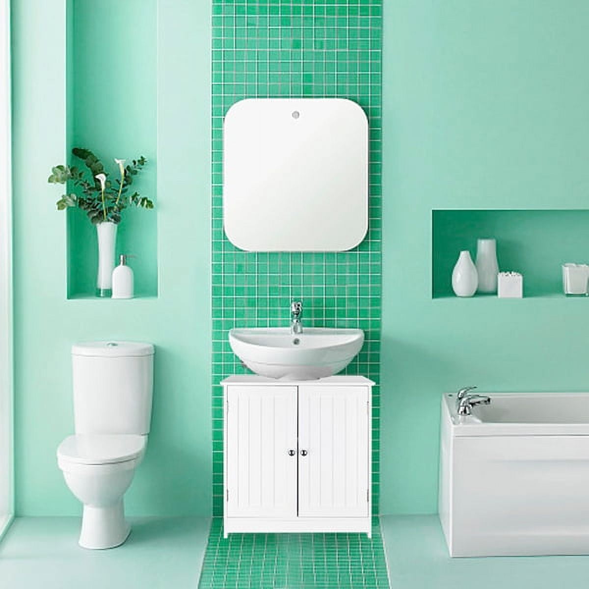 White Waterproof Bathroom Sink Cabinet w/Magnetic Base & Vintage Knobs - Adjustable Shelf Under Sink Storage 23.6x11.4x23.6 Inch