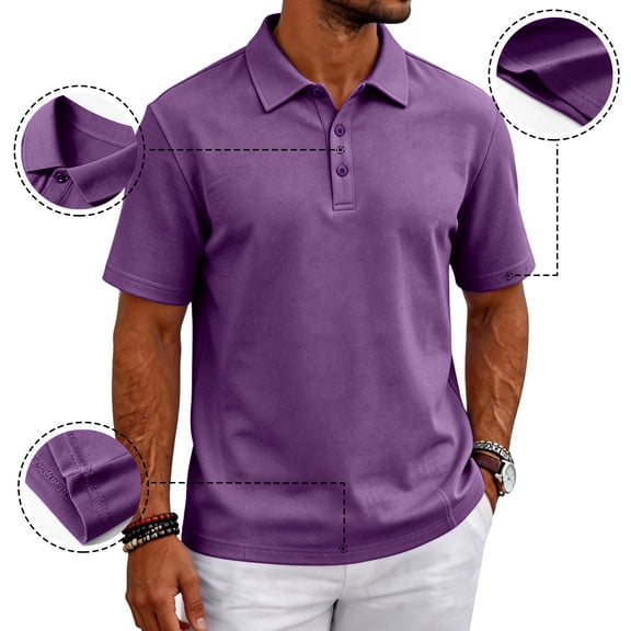 Hsovts Mens Polo Shirts Short Sleeve Moisture Wicking Breathable UPF80 Casual & Athletic Collared Golf Shirts Dark Purple S