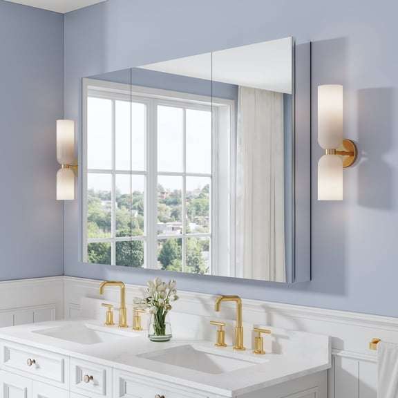 ANGELES HOME Bathroom Medicine Cabinet with Mirror 52" x 36", Bi-View Design, Aluminum Frame, Surface or Recessed Mount