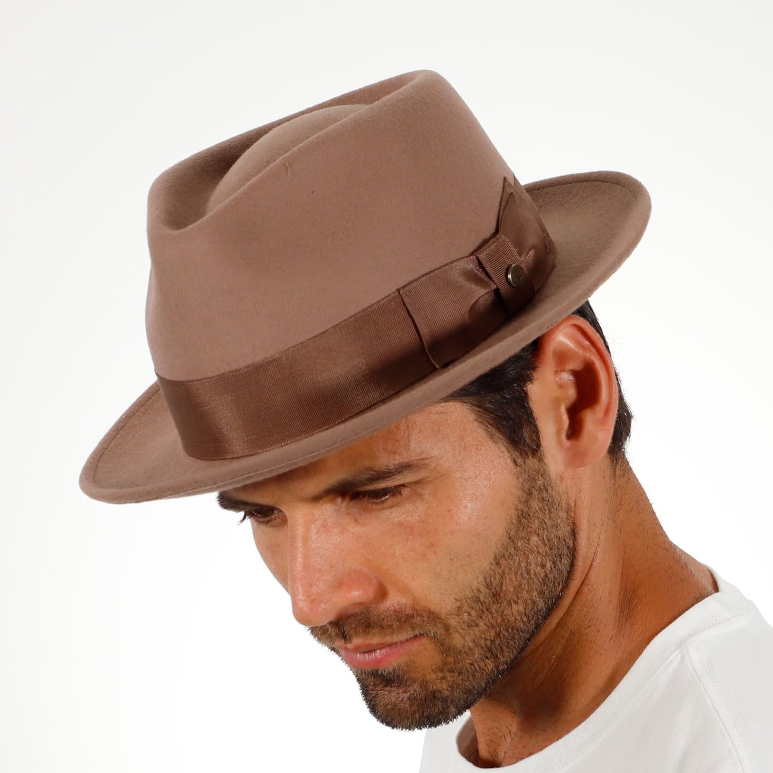 Walrus Hats Compass Camel Diamond Crown Fedora – 100% Australian Wool Felt Hat with Grosgrain Band & Walrus Logo Pin – Stylish Unisex Fedora