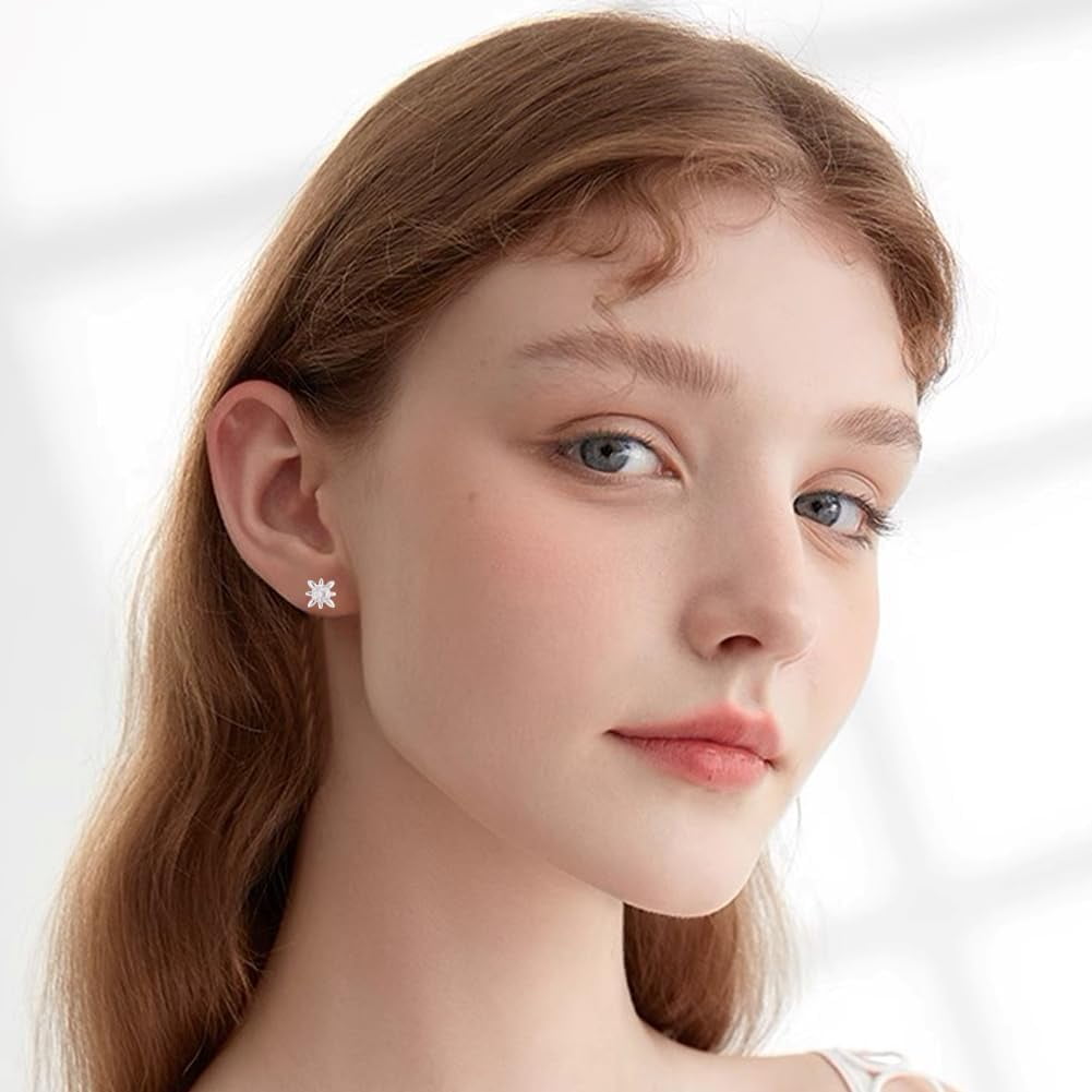 4Pcs North Star Earrings 925 Sterling Silver Star Cubic Zirconia Stud Earrings with Screw Ball Backs Tiny 5 x 5mm Clear