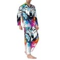 thumbnail image 2 of Salouo Cool Colorful Wolf Print Button-Front Long Sleeve Pajama Set for Men, Soft 2Pjs Men's Long Sleeve Sleepwear-Large, 2 of 7