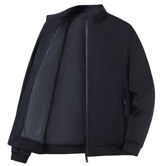 Men's Long Sleeve Stand Collar Zipper Cardigan Jacket for Casual Daily Use, Lightweight Fabric with Front Pockets