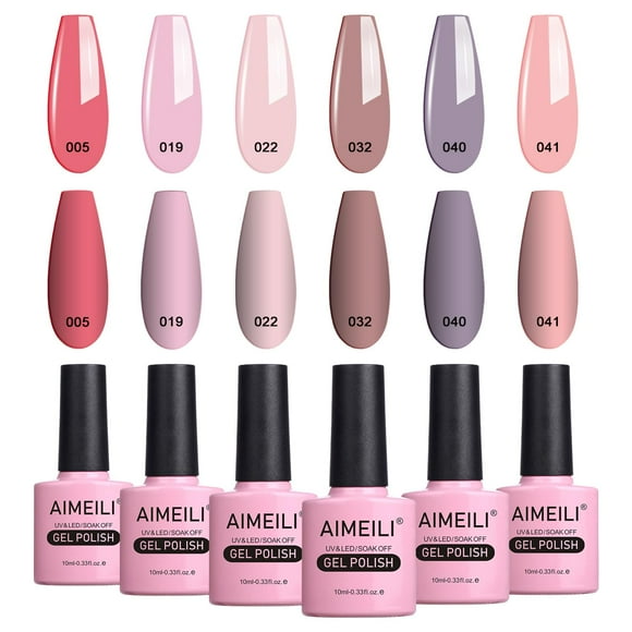 Set de esmaltes de uñas en gel AIMEILI Soak Off sin hema, veganos, 10 ml, 6 unidades