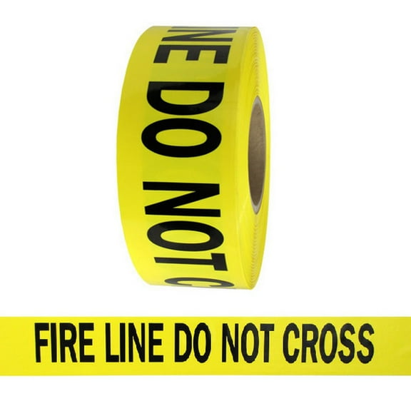 Barricade Tape - Fire Line Do Not Cross - Yellow 3" X 1000 Ft Non Adhesive (8 Roll/Case)