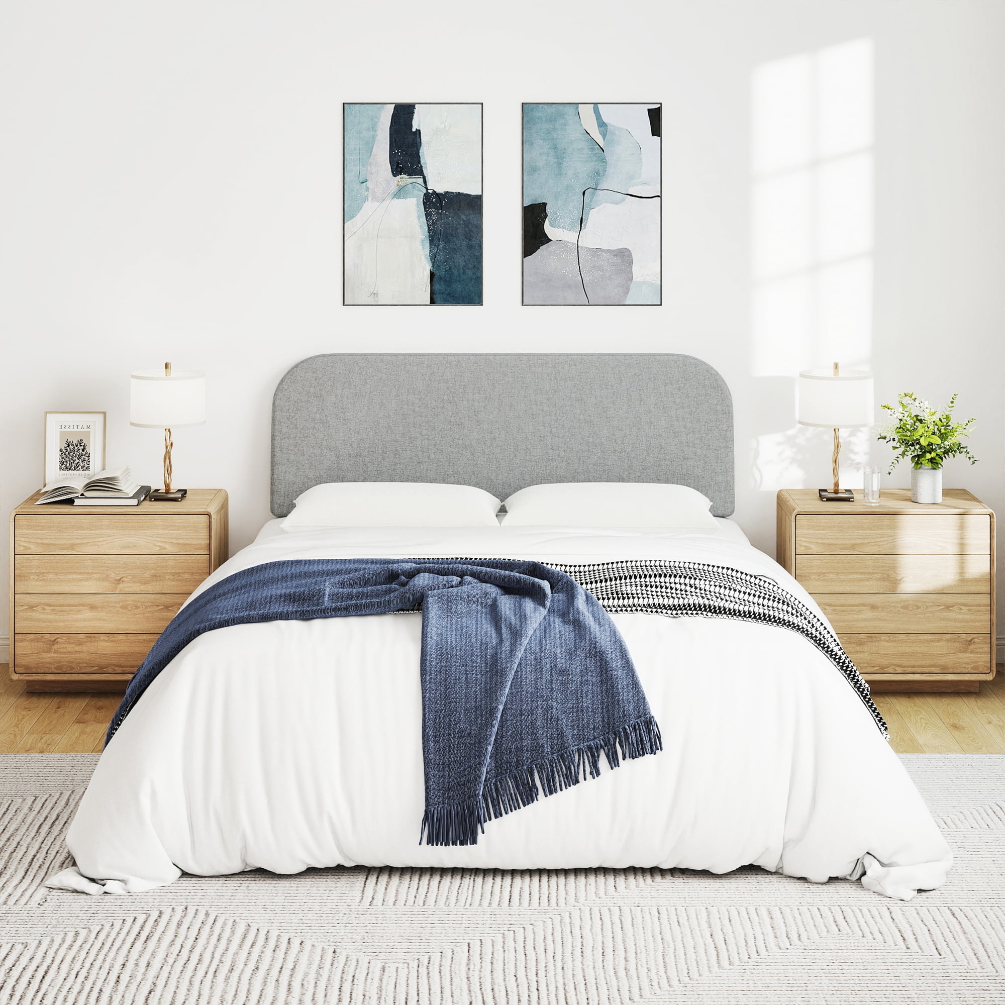 Furpopup Queen Size Headboard Only No-Assembly Upholstered Headboard, Queen Size Linen Fabric Modern Style Headboards Extra-Thick- Light Gray