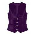 thumbnail image 4 of MOJOGO Women's Velvet Vest V Neck Button Down Sleeveless Jackets Dressy Single Breasted Blazer Suit Vests Purple 2XL, 4 of 5