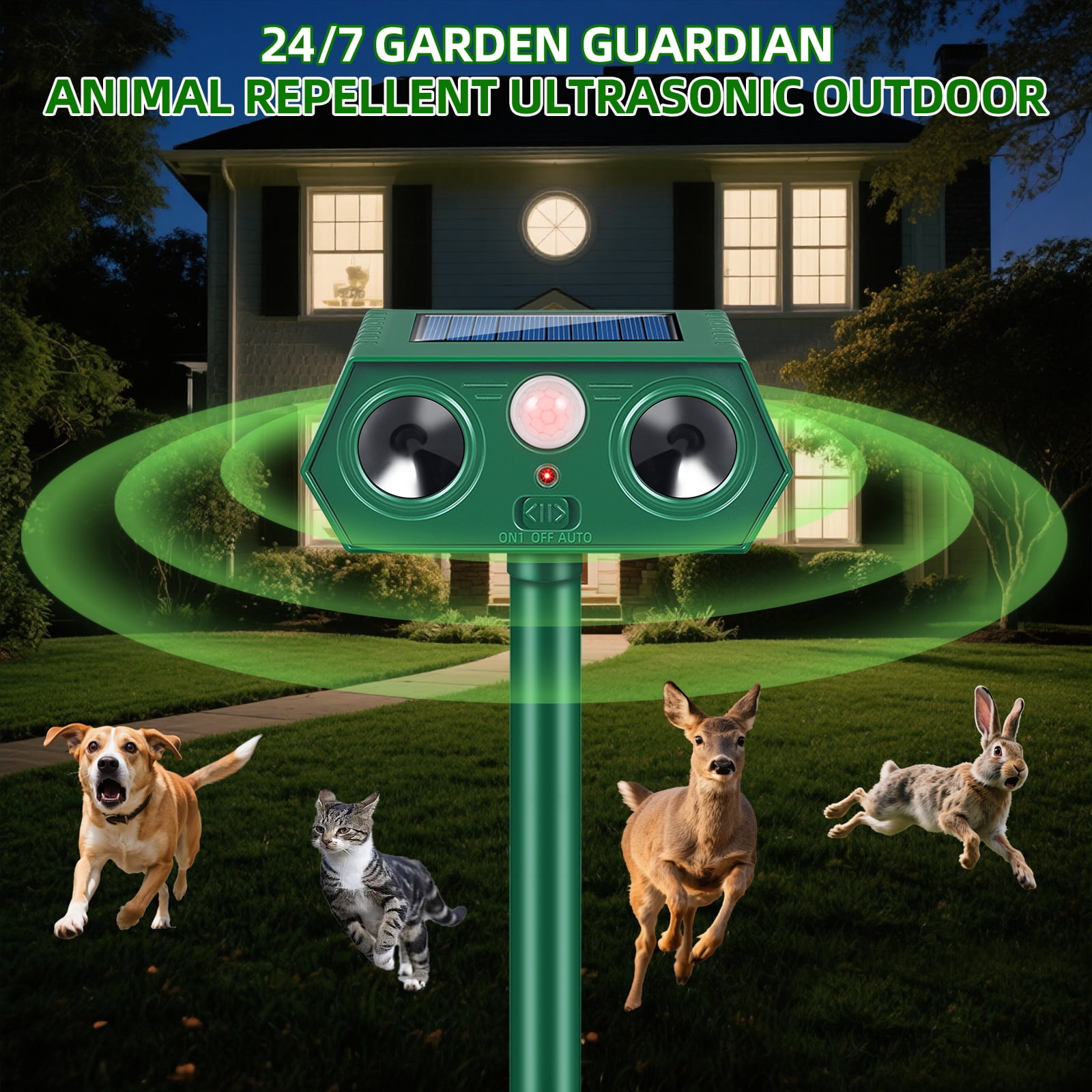 JahyElec Solar Ultrasonic Animal Repellent,4 Pack Cat Repeller Outdoor Deer Deterrent Devices with Motion Sensor to Raccoon Rabbit Dog Skunk with lP44 Waterproof for Yard Garden