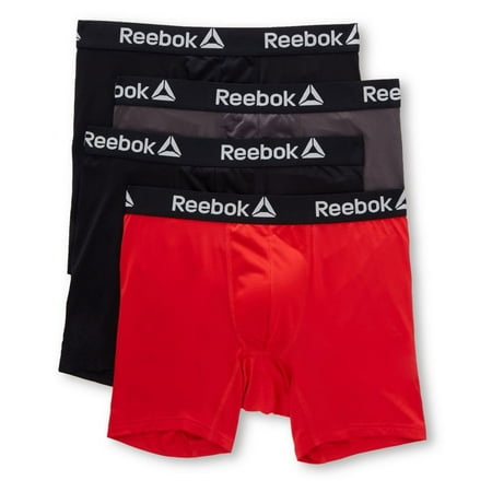 REEBOK Men's 4 Pack Performance Training Boxer Briefs, Red/Black, Medium