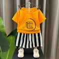 thumbnail image 5 of Virmaxy Unisex Graphic Print T-Shirt and Stripe Shorts Set Cotton Two Piece Summer Wear for Casual Playdate and Everyday Comfort, for 3-10 Years Yellow, 5 of 5