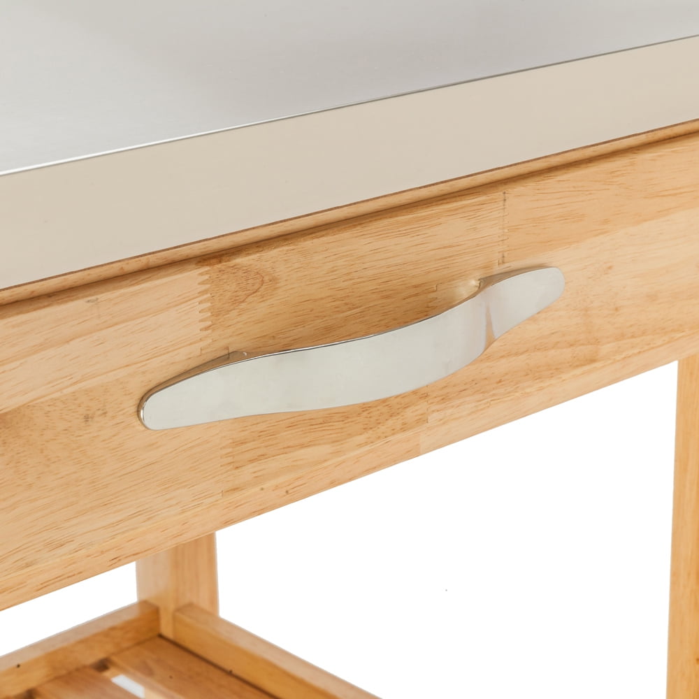 Kepooman Rolling Kitchen Cart Set - Stainless Steel Table Top, Two Drawers, Two Shelves, Burlywood Kepooman Rolling Kitchen Cart Set - Stainless Steel Table Top, Two Drawers, Two Shelves, Burlywood