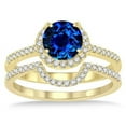 thumbnail image 2 of Art Deco 6mm Round Cut 2 Carat Blue Sapphire And Moissanite Diamond Halo Bridal Set Engagement Ring on 10k Yellow Gold, 2 of 2