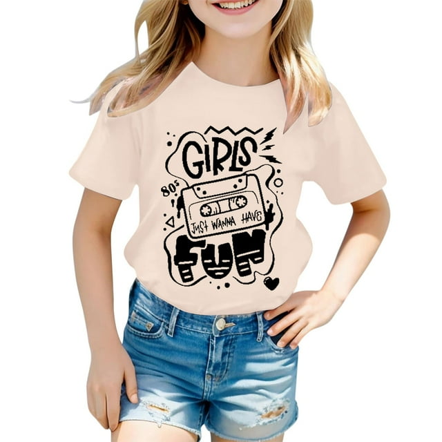 Dsscvnef Vêtements pour Enfants Filles Mode T-Shirts à Manches Courtes pour Filles Col Rond Vêtements d'Été Vêtements pour Tout-Petits Filles Taille 6-7 Ans Vêtements pour Enfants Filles